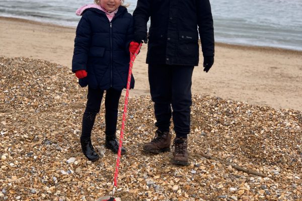 Bruce taking Freya & Harry for a beach walk